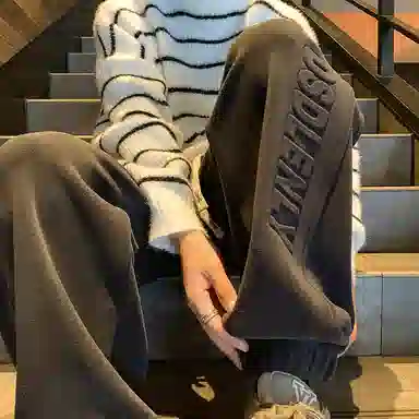 顶峰保罗 美式潮牌字母宽松运动加绒裤子无性别主义高级感秋季穿搭显高显瘦潮流百搭休闲裤 男女同款