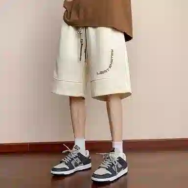 顶峰保罗 冰丝高街美式字母印花宽松大码百搭无性别主义篮球运动健身中裤弹力抽绳显高潮牌薄款休闲短裤 男女同款