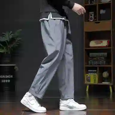 顶峰保罗 冰丝宽松薄潮牌时尚简约百搭直筒舒适抽绳无性别主义休闲裤 男女同款