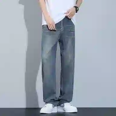 顶峰保罗 莱赛尔凉感透气水洗直筒长裤美式复古高街宽松小众百搭高级感薄款透气阔腿牛仔裤 男女同款