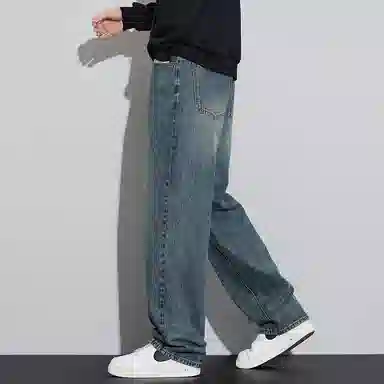 顶峰保罗 美式潮牌直筒阔腿无性别主义休闲复古高街水洗做旧运动长裤弹力显高显瘦宽松大码简约百搭加绒加厚垂感牛仔裤 男女同款