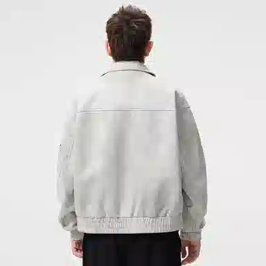 顶峰保罗 美式潮牌翻领麂皮绒工装上衣无性别主义直筒纯色高街宽松大码休闲高级感百搭长袖飞行夹克 男女同款