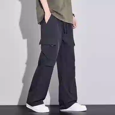 顶峰保罗 美式潮牌冰丝薄款无性别主义户外多口袋工装裤宽松直筒阔腿运动伞兵裤休闲裤 男女同款