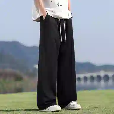 顶峰保罗 冰丝网眼透气纯色薄款无性别主义垂感阔腿长裤弹力户外健身运动百搭抽绳显高直筒宽松休闲裤 男女同款