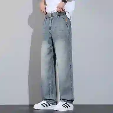 顶峰保罗 莱赛尔凉感透气水洗直筒长裤美式复古高街宽松小众百搭高级感薄款透气阔腿牛仔裤 男女同款