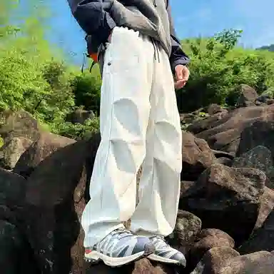 顶峰保罗 美式高街防风防水软壳机能风直筒裤无性别主义户外登山骑行山系伞兵工装褶皱运动阔腿长裤显高显瘦宽松百搭垂感休闲裤 男女同款