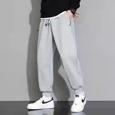 顶峰保罗 重磅宽松运动束脚裤无性别主义纯色加绒加厚大码通勤卫裤弹力抽绳显高显瘦简约百搭高街休闲裤 男女同款