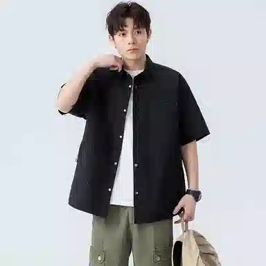 顶峰保罗 薄款翻领宽松休闲百搭通勤潮流简约短袖衬衫 男女同款