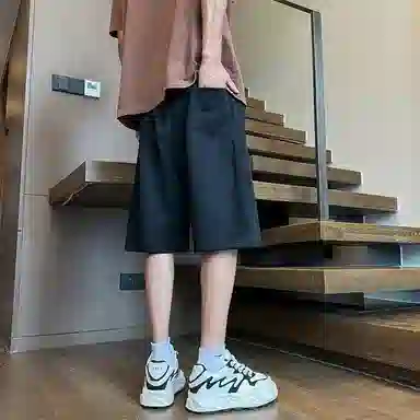 顶峰保罗 复古港风高街痞帅凉感舒适直筒五分裤无性别主义潮牌宽松小众百搭高级感休闲短裤 男女同款