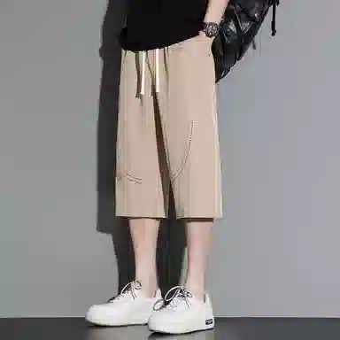 顶峰保罗 无性别主义纯色亲肤透气七分裤美式直筒凉感速干运动宽松时尚百搭抽绳休闲短裤 男女同款