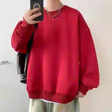 顶峰保罗  美式复古纯色高级设计感休闲大码运动上衣无性别主义直筒宽松百搭简约潮牌圆领卫衣 男女同款