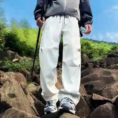顶峰保罗 美式高街防风防水软壳机能风直筒裤无性别主义户外登山骑行山系伞兵工装褶皱运动阔腿长裤显高显瘦宽松百搭垂感休闲裤 男女同款