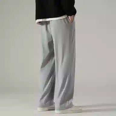 顶峰保罗 冰丝直筒阔腿无性别主义纯色基础款拖地运动卫裤弹力抽绳显高百搭宽松大码潮牌时尚高街垂感休闲裤 男女同款
