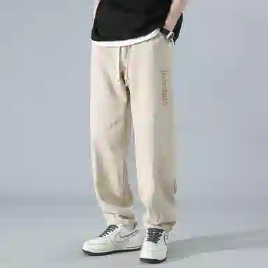 顶峰保罗 刺绣工装纯棉潮牌长裤运动潮流百搭宽松无性别主义运动裤直筒时尚阔腿设计感休闲裤 男女同款