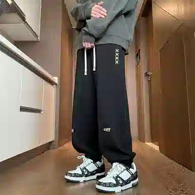 顶峰保罗 美式潮牌字母直筒阔腿高级设计感卫裤无性别主义潮流百搭宽松大码运动束脚休闲裤 男女同款