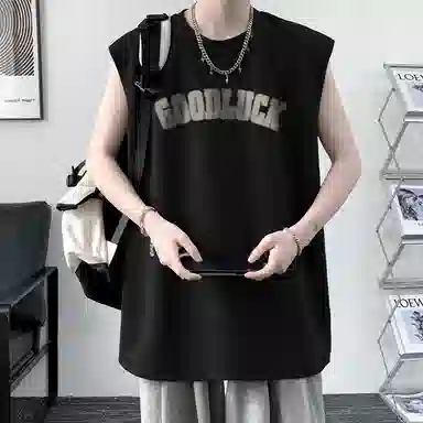 顶峰保罗 美式高街字母薄款透气无袖上衣冰丝凉感舒适宽松小众休闲百搭潮牌运动坎肩背心 男女同款