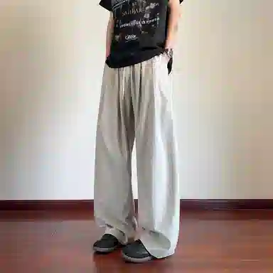 顶峰保罗 冰丝薄款纯色直筒阔腿长裤凉感透气速干宽松小众百搭运动潮牌慵懒风舒适休闲裤 男女同款