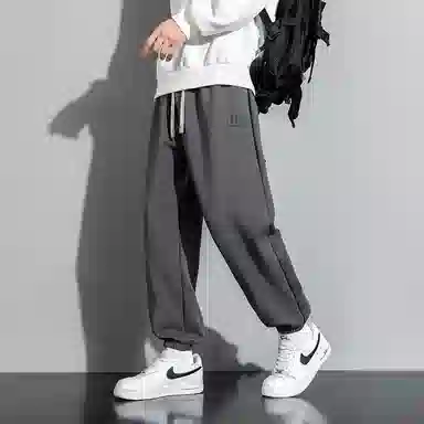 顶峰保罗 美式复古宽松舒适百搭直筒束脚九分裤无性别主义潮牌字母高街设计感运动休闲裤 男女同款