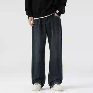 顶峰保罗 美式潮牌阔腿无性别主义直筒休闲复古高街水洗做旧运动长裤弹力显高显瘦宽松大码简约百搭加绒加厚垂感牛仔裤 男女同款