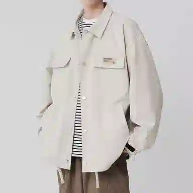 顶峰保罗 美式纯色翻领上衣无性别主义宽松休闲痞帅百搭潮牌衬衫式外套夹克 男女同款