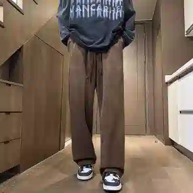 顶峰保罗 美式复古宽松直筒阔腿加绒加厚卫裤无性别主义运动卫衣纯色情侣款潮流百搭亲肤舒适休闲裤 男女同款