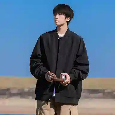 顶峰保罗 美式飞行纯色棒球领无性别主义直筒上衣外套宽松大码休闲百搭潮牌简约时尚痞帅长袖夹克 男女同款