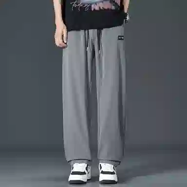 顶峰保罗 直筒裤子薄款潮牌痞帅宽松阔腿冰丝潮流运动抽绳无性别主义长裤时尚百搭垂感大码休闲裤 男女同款