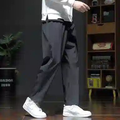 顶峰保罗 冰丝宽松薄潮牌时尚简约百搭直筒舒适抽绳无性别主义休闲裤 男女同款