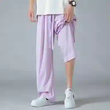 顶峰保罗 褶皱冰丝裤子百搭潮流薄款凉感亲肤透气时尚无性别主义潮牌阔腿裤垂坠感弯刀休闲裤 男女同款