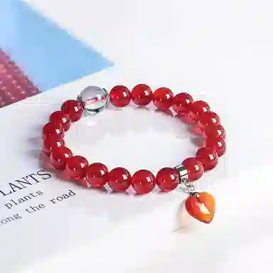 石头记 一往情深系列 桃心 红 玛瑙 手串 男女同款情侣款