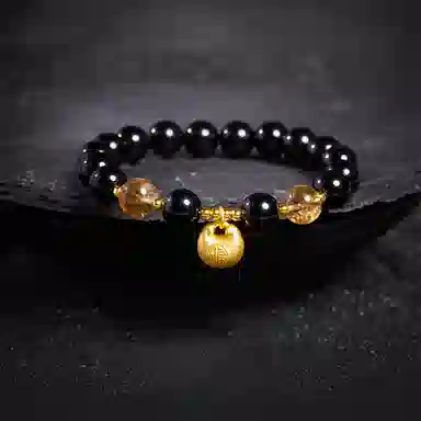 玄唐 小胖福黄塔晶串珠新中式复古高级处理 黑曜石 手串 男女同款情侣款