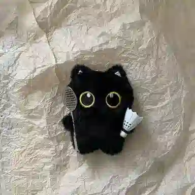 玄唐 小黑猫玩偶羽毛球球搭子专属公仔包包挂饰情侣款钥匙扣 聚酯纤维 挂件 男女同款情侣款