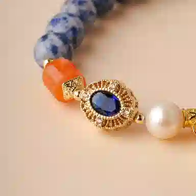 【玉润珠圆丨富贵逼人】 玄唐 椭圆莲蓬淡水珍珠新中式个性轻奢高级感手饰 礼盒装#好运 蓝纹石 手串 男女同款情侣款