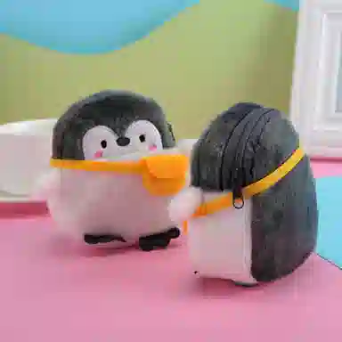 玄唐 趣味挎包呆萌小企鹅包包零钱耳机包口红包数据线包零钱袋百搭便携 短毛绒 挂件 男女同款情侣款