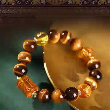 玄唐 天三面財爷国风六字真言处理 虎眼石 手串 男女同款情侣款