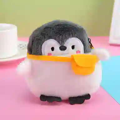 玄唐 趣味挎包呆萌小企鹅包包零钱耳机包口红包数据线包零钱袋百搭便携 短毛绒 挂件 男女同款情侣款