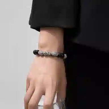 玄唐 招财纳福新中式国#好运处理 黑曜石 手串 男女同款情侣款