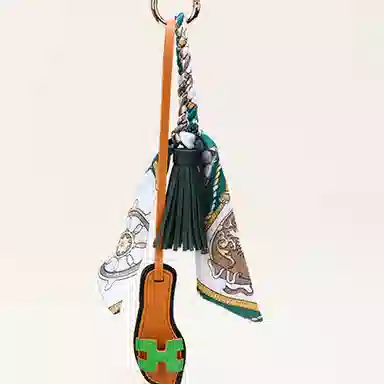 玄唐 欧美流行流苏皮革小拖鞋时尚包包挂饰韩国丝巾钥匙扣书包 丝绸 挂件 男女同款情侣款