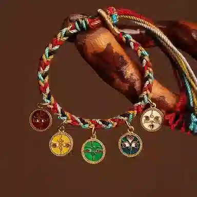 玄唐 龙结藏式编织五彩唐卡五路财神财运可调节民族风#好运 织物 手绳 男女同款情侣款