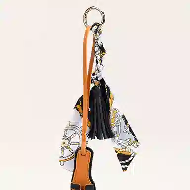 玄唐 欧美流行流苏皮革小拖鞋时尚包包挂饰韩国丝巾钥匙扣书包 丝绸 挂件 男女同款情侣款