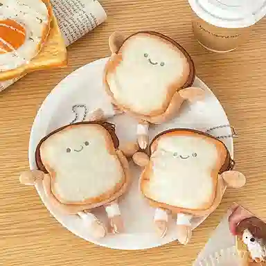 玄唐 可爱卡通吐司零钱包创意公仔小巧硬币耳机收纳包钥匙卡片小包 挂件 毛绒 男女同款情侣款