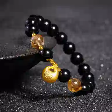 玄唐 小胖福黄塔晶串珠新中式复古高级处理 黑曜石 手串 男女同款情侣款