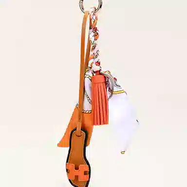 玄唐 欧美流行流苏皮革小拖鞋时尚包包挂饰韩国丝巾钥匙扣书包 丝绸 挂件 男女同款情侣款