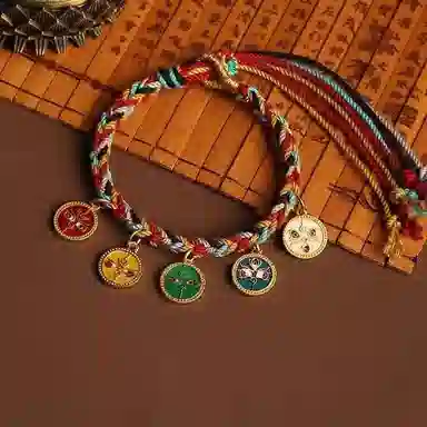 玄唐 龙结藏式编织五彩唐卡五路财神财运可调节民族风#好运 织物 手绳 男女同款情侣款