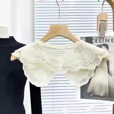 玄唐 重工镂空打孔钉珠刺绣领花假领水溶花边衣领蕾丝女装汉服民族风衬衣披肩 礼盒装 披肩 女款