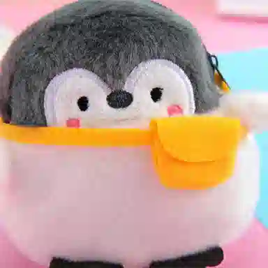 玄唐 趣味挎包呆萌小企鹅包包零钱耳机包口红包数据线包零钱袋百搭便携 短毛绒 挂件 男女同款情侣款