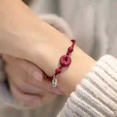 玄唐 新中式平安扣 招财纳福小众再造辰砂 朱砂 手绳 女款