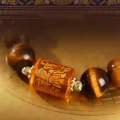 玄唐 天三面財爷国风六字真言处理 虎眼石 手串 男女同款情侣款