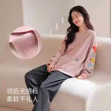 静韵 超柔软 迪士尼情侣睡衣春秋长袖纯棉家居服套装男可外穿