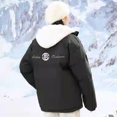 帕丁顿熊 假两件连帽拼接纯色宽松休闲防风面包服防寒保暖加厚棉服 男女同款